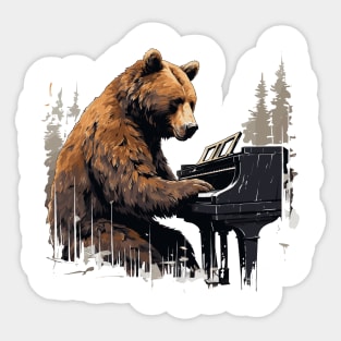 Grizzly Bear playing piano Sticker